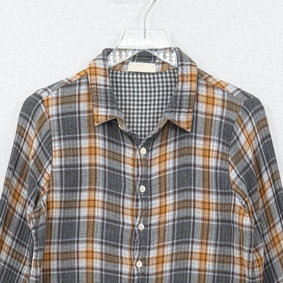 CP SHADES Romy Plaid Shirt Womens XS Gray Yellow Gauze Button Up Long Sleeve - Picture 7 of 16